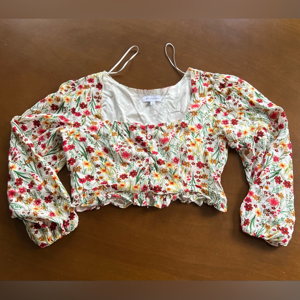 📦 Lost + Wander Renee Floral Crop Top long sleeve flower belly shirt hippy boho - Picture 5 of 8